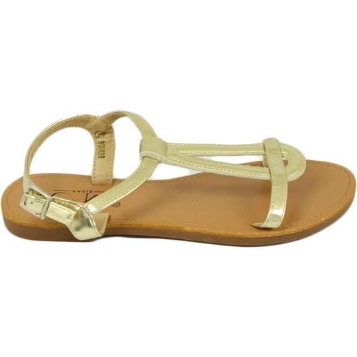Malu Shoes sandalo basso positano oro donna fascetta con disegno ovale e cinturino regolabile alla caviglia moda greca basic