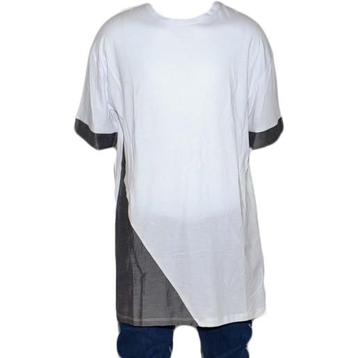 Malu Shoes t- shirt basic uomo cotone bianco modello over con inserti in tessuto grigio su maniche e petto girocollo made in italy