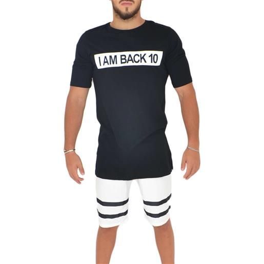 Malu Shoes t- shirt basic uomo in cotone nero slim fit girocollo con cucitura a contrasto i'm back 10 made in italy