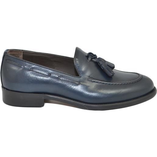 Malu Shoes scarpe uomo classico mocassino inglese blu dandy nappa vera pelle fondo cuoio made in italy