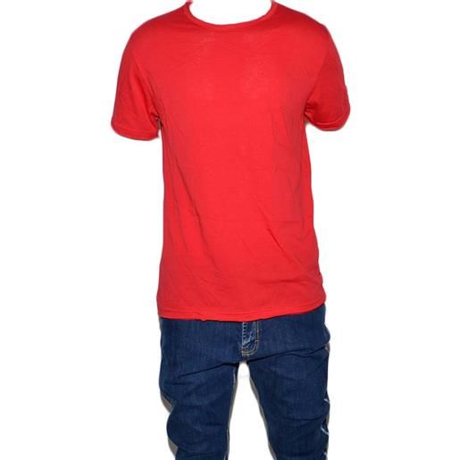 Malu Shoes t- shirt basic uomo in cotone elastico rosso corallo slim fit girocollo con cucitura in tinta made in italy