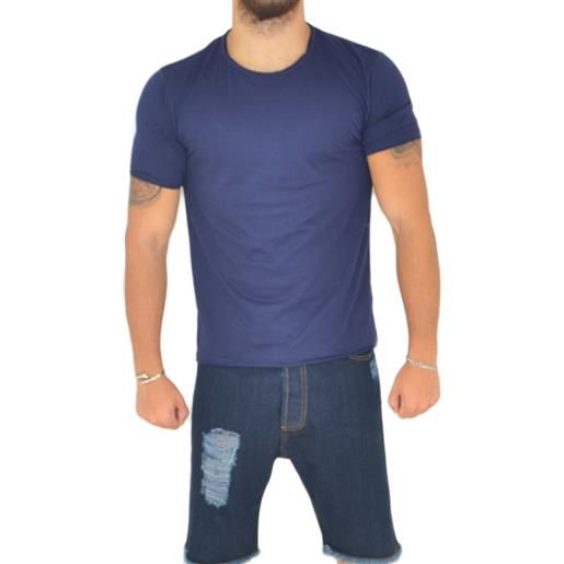 Malu Shoes t- shirt basic uomo in cotone elastico blu avion slim fit girocollo con cucitura in tinta made in italy