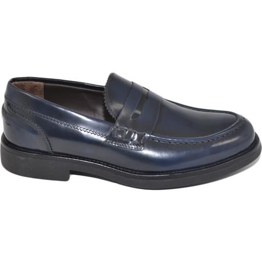 Malu Shoes scarpe uomo mocassini inglese college vera pelle blu con bendina made in italy fondo classico sportivo genuine leather