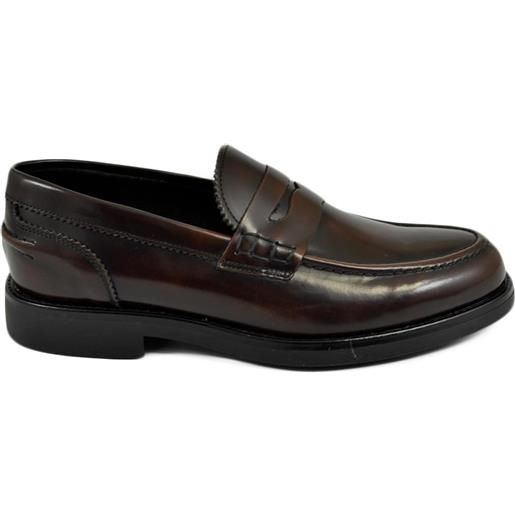 Malu Shoes scarpe uomo mocassini inglese college vera pelle abrasivata marrone castagno con bendina made in italy fondo gomma
