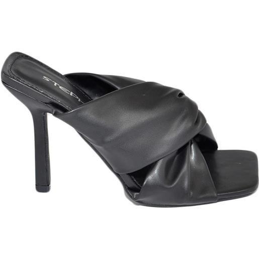 Malu Shoes sandali donna mules nero tacco spillo 12 cm cerimonia comoda con fascia incrociata fiore morbida punta quadrata luxury
