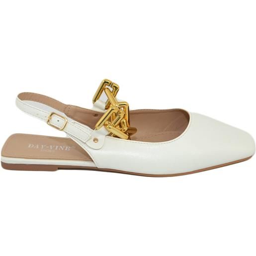 Malu Shoes scarpe donna mules ballerine mocassino raso terra tallone scoperto bianco con catena oro e cinturino retro moda luxury