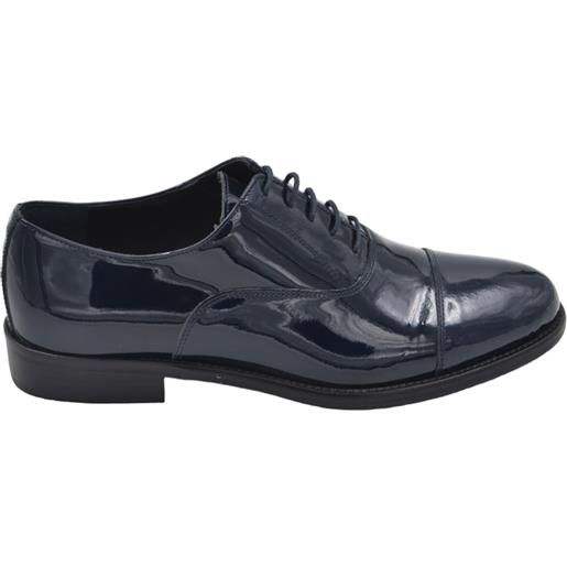 Malu Shoes scarpe uomo stringate classiche con mezza punta in vernice blu made in italy fondo vero cuoio man business eleganti