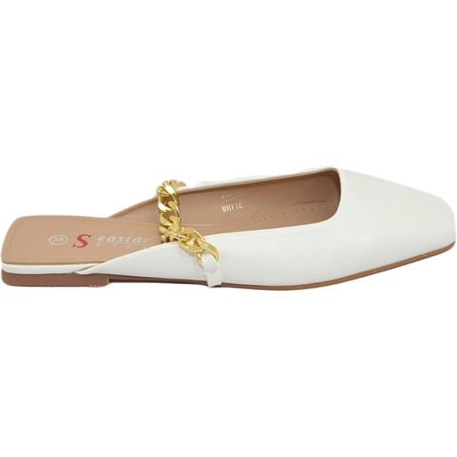 Malu Shoes scarpe donna mules ballerine mocassino raso terra tallone scoperto bianco con catena oro sul dorso moda luxury