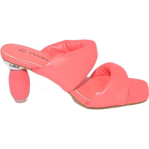 Malu Shoes sandali donna mules corallo con tacco bon bon 7 cm cerimonia comoda con fascette in pelle morbida punta quadrata luxury