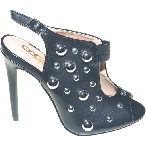 Malu Shoes sandalo nero donna con allacciatura cinturino open toe e plateau applicazioni con borchioni tacco a spillo