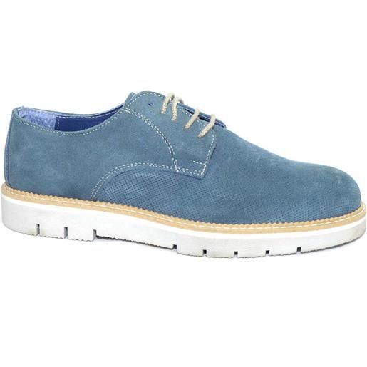 made in italy scarpe uomo man stringate microforato blu scamosciato made in italy fondo eva doppio giovanile moda comfort