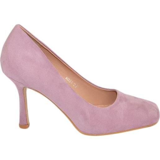Malu Shoes decollete' donna a punta quadrata glicine viola pastello tacco martini 9 cm scamosciato comode moda tendenza