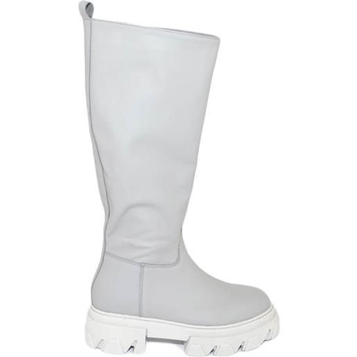 LUISANTIAGO stivali donna ls luisantiago xena platform boots in vera pelle di nappa grigio ghiaccio fondo alto zip handmade in italy