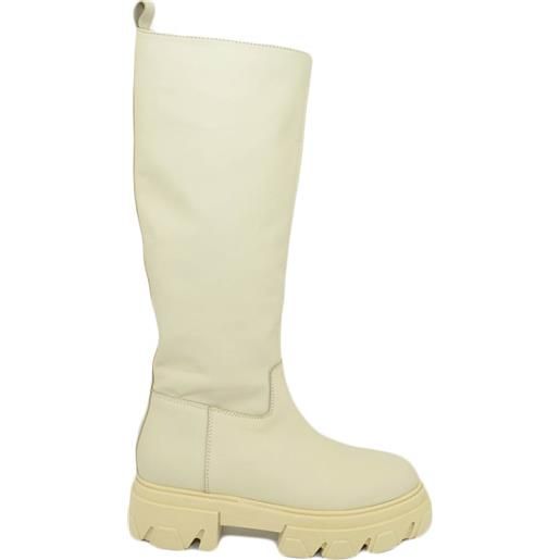 LUISANTIAGO stivali donna ls luisantiago xena platform boots in vera pelle di nappa crema fondo alto zip handmade in italy