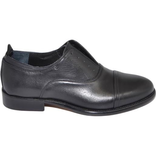 Malu Shoes scarpe uomo stringata elastico inglese punta alzata vera pelle nappa nero made in italy fondo vero cuoio con antiscivolo