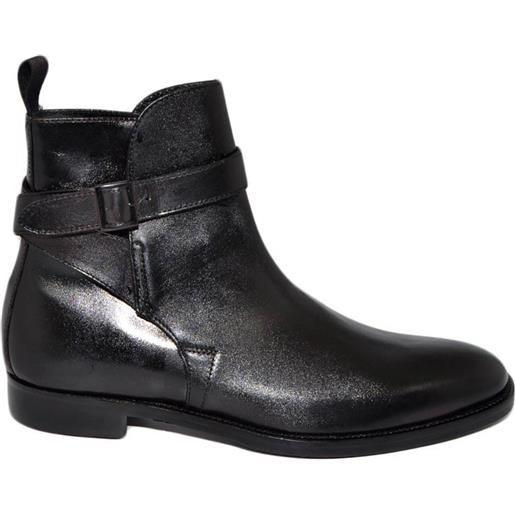 Malu Shoes scarpe uomo beatles chelsea vera pelle nero spazzolato con fibbia nera fondo gomma invernale made in italy