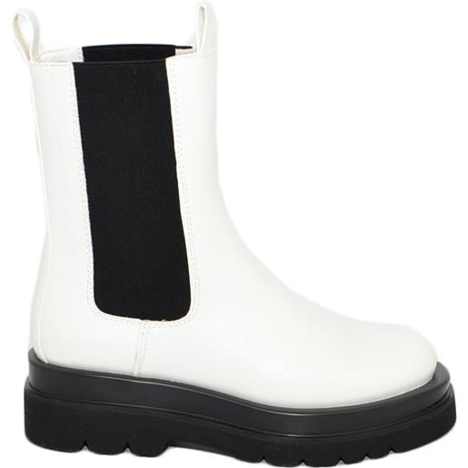 Malu Shoes stivale donna aderente bianco chelsea boot meta' polpaccio elastico fondo alto platform nero carro armato con zip moda