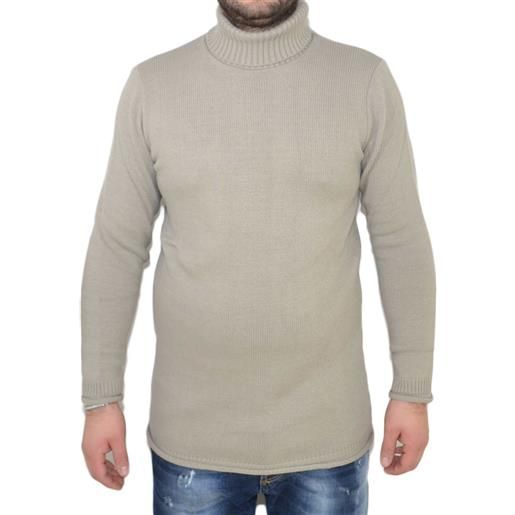 ENOS maglione dolcevita uomo manica lunga con colletto stretto beige made in italy moda tendenza slim tinta unita basic