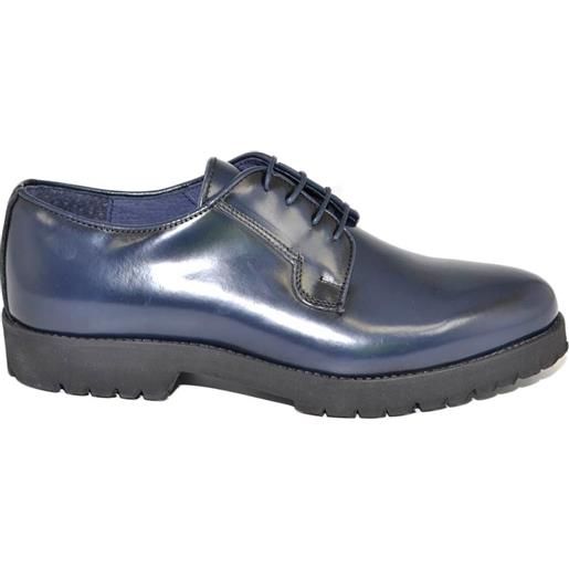 Malu Shoes scarpa stringata uomo liscia blu in vera pelle abrasivata con fondo gomma roccia businessman handmade in italy