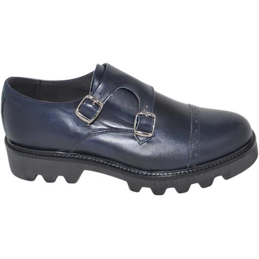 Malu Shoes calzature uomo art 9677 doppia fibbia vera pelle crust blu fondo imperial antiscivolo made in italy