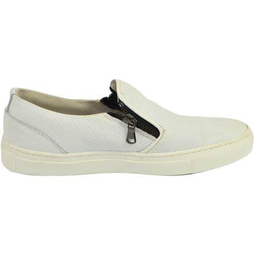 Malu Shoes mocassino slip on donna bianco con zip laterale fondo bianco comfort made in italy vera pelle