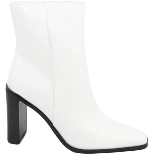 Malu Shoes stivaletti alti tronchetti donna pelle bianca punta quadrata tacco squadrato nero moda glamour tendenza