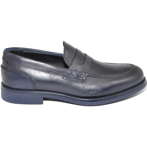 Malu Shoes scarpe uomo mocassini blu notte inglese college vera pelle morbida di crust con bendina made in italy fondo gomma