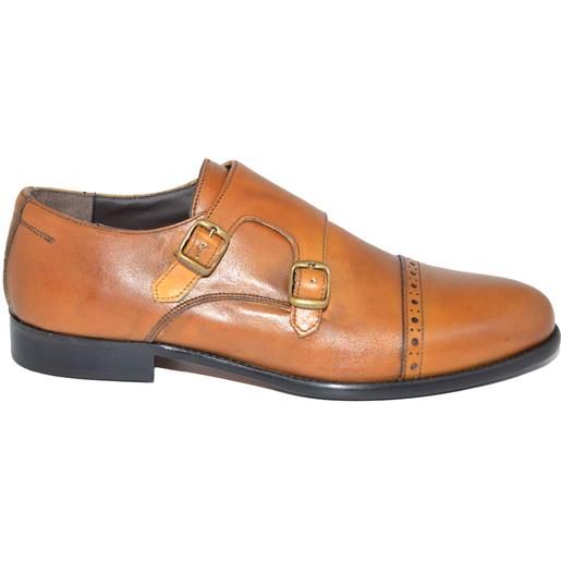 Malu Shoes scarpe uomo classico doppia fibbia in vera pelle di nappa cuoio spazzolata con fondo in vero cuoio moda business