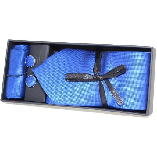 Malu Shoes set coordinato art: 00235 uomo cravatte con gemelli e pochette blu fantasia elegante cerimonia
