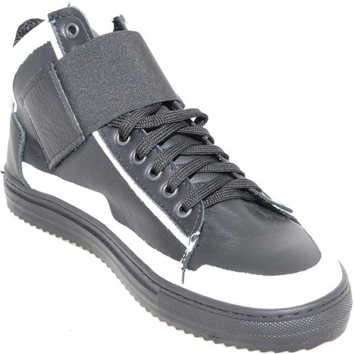 Malu Shoes sneakers alta art. 8189 in vera pelle strappo ed elastico nero lacci made in italy fondo antiscivolo comfort
