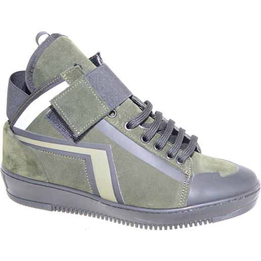 Malu Shoes sneakers alta made in italy art. Pm002 in vera pelle scamosciata verde con strappo ed elastico nero inserti di gommato