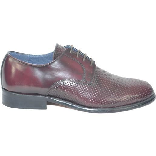 Malu Shoes scarpe classiche uomo art. Sc4402 vera pelle bordeaux made in italy microforata fondo cuoio