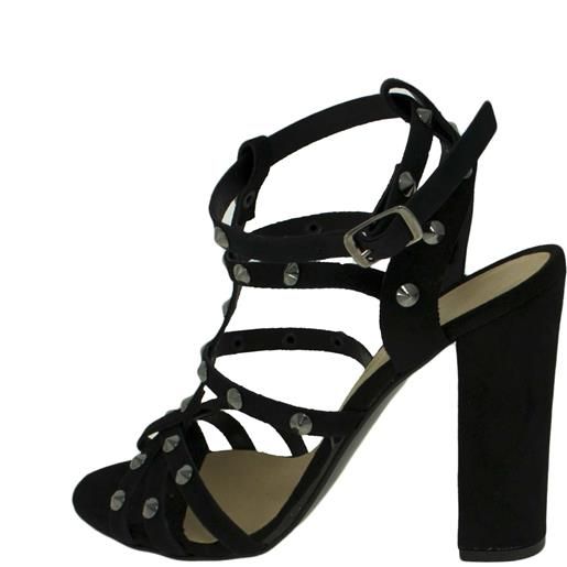 Malu Shoes sandali tacco nero art. St77891 con borchie tacco doppio vera pelle camosciomoda glamour made in italy