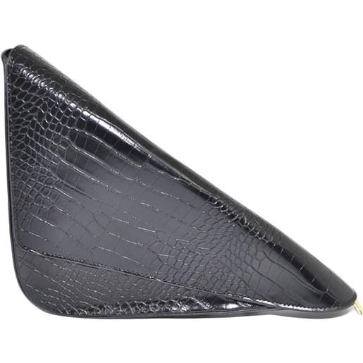 Malu Shoes borsa pochette donna nera forma di triangolo modello ciaga stampa pitone con catena e tracolla in osso abbinata con zip
