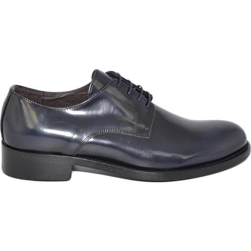 Malu Shoes scarpe uomo stringata classica 014 in vera pelle abrasivato blu notte made in italy fondo cuoio cucito linea business