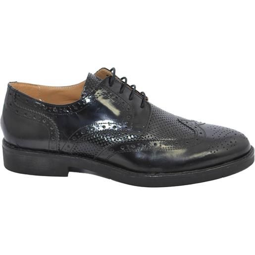 Malu Shoes scarpe uomo francesina stringata elegante punta e ricamo in vera pelle abrasivata nero made in italy fondo gomma light