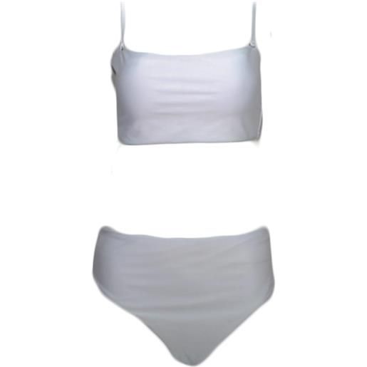 Malu Shoes costume da bagno donna bikini swimwear con culotte brasiliana a vita alta e top bralette regolabile bianco satin moda