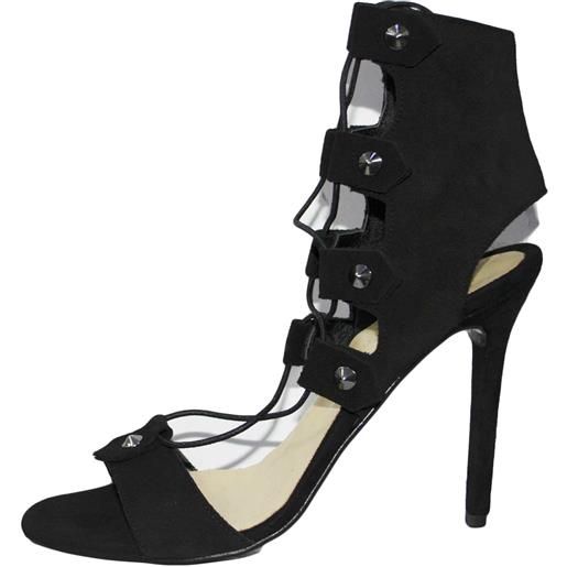 Malu Shoes sandali tacco nero art. St9099 made in italy accessori borchie stringhe lacci pelle camoscio moda comfort fondo antiscivolo