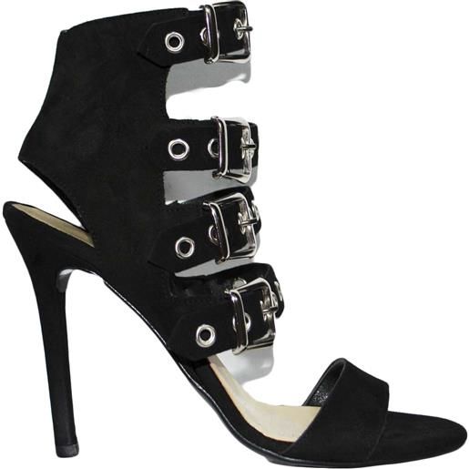 Malu Shoes sandali tacco nero art. St9093 made in italy accessori fibbia argento camoscio moda comfort fondo antiscivolo