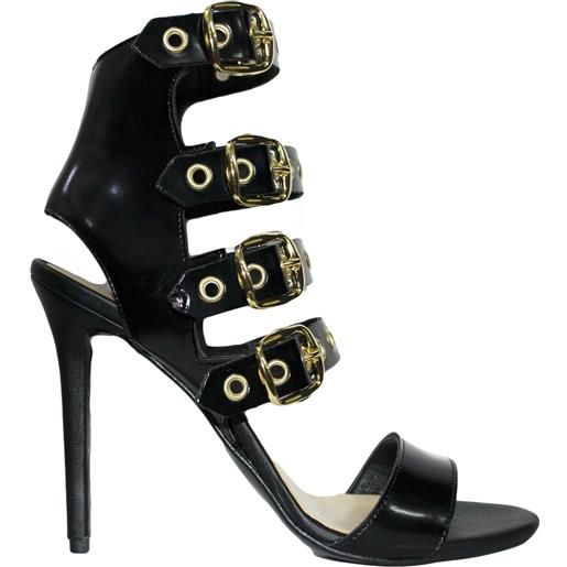 Malu Shoes sandali tacco nero pelle art. St9046 made in italy accessori fibbia oro moda comfort fondo antiscivolo