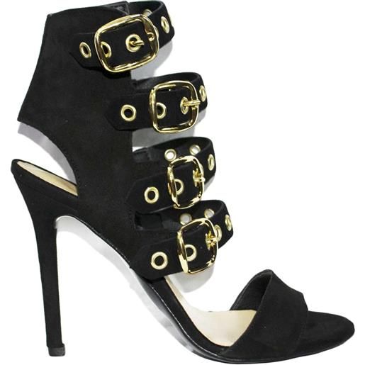 Malu Shoes sandali tacco donna nero art. St9093 made in italy accessori fibbia oro camoscio moda comfort fondo antiscivolo