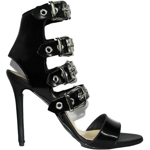 Malu Shoes sandali tacco nero art. St90433 made in italy accessori fibbia argento moda comfort fondo antiscivolo