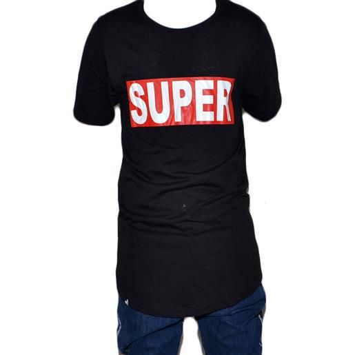 Malu Shoes t-shirt uomo minimale a girocollo tinta unita nera con stampa '' super