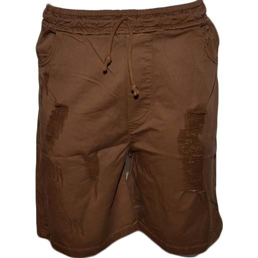 Malu Shoes pantaloncini lino uomo pantalone corto bermuda sportivo marrone tasca america chiusura laccio moda giovanile