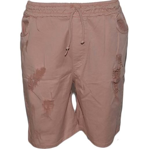 Malu Shoes pantaloncino uomo shorts man sportivo rosa tessuto leggero con riporto strappi moda giovane