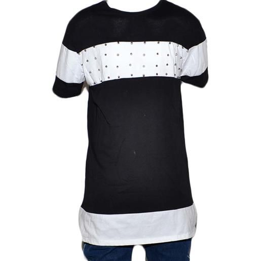 Malu Shoes t-shirt maglietta bicolore nero bianco made in italy collo rotondo borchie cucito artigianalmente moda estate