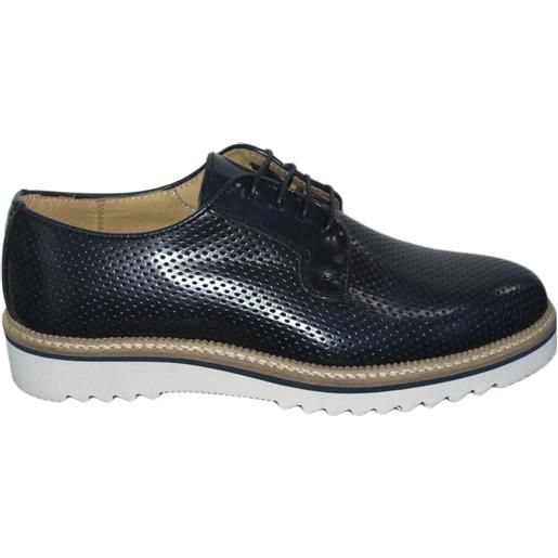 Malu Shoes scarpe stringate art 6743 microforato blu abrasivato fondo antiscivolo comfort light