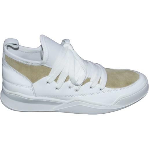 Malu Shoes sneakers bassa made in italy art marcelo bicolore beige e bianco az0120 vera pelle fondo bianco curvo