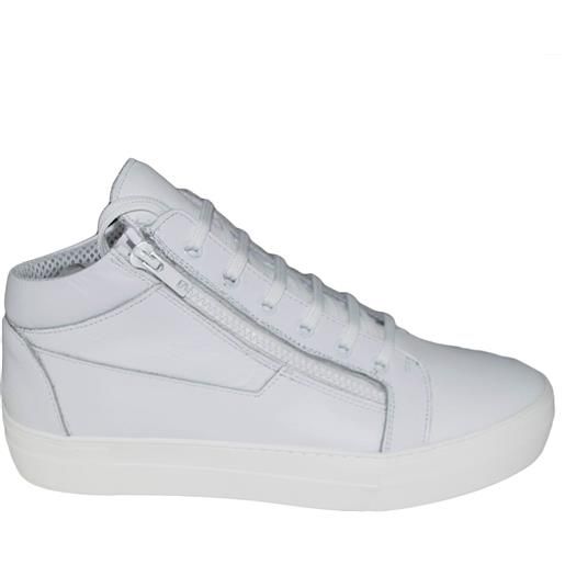 Malu Shoes sneakers alta uomo fondo doppio bianco antiscivolo due zip vera pelle nappa bianco lacci art 109895