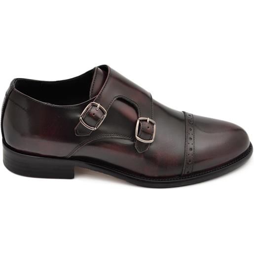 Malu Shoes scarpe classiche due fibbie bordeaux abrasivato fondo cuoio vera pelle genuine leather